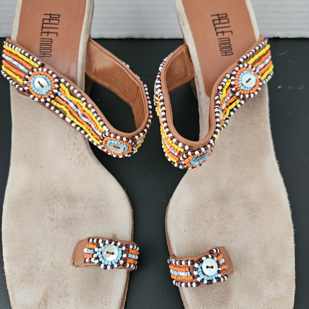 Pelle Moda Tan Sandals with Multicolor Beads